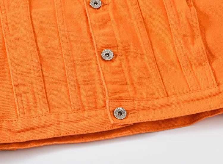 Spring Autumn New Fashion Mens Casual Trendy Orange Multi Pocket Solid Jeans Jacket Korean Loose Long Sleeve Denim Jacket Coat XJ250621
