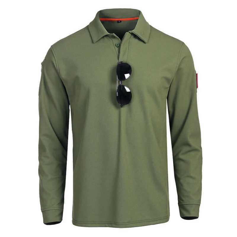Mens Tactical Long Sleeve Polo Shirt Quick Dry Elastic Breathable T-Shirt for Hiking Camping Spring Pullover Outdoor Clothing XJ250621