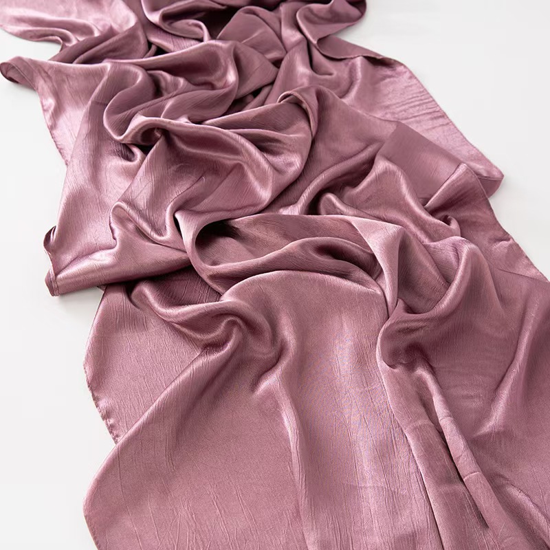 T1030 new bark wrinkle satin scarf silk scarf soft feeling headscarf shawl solid color