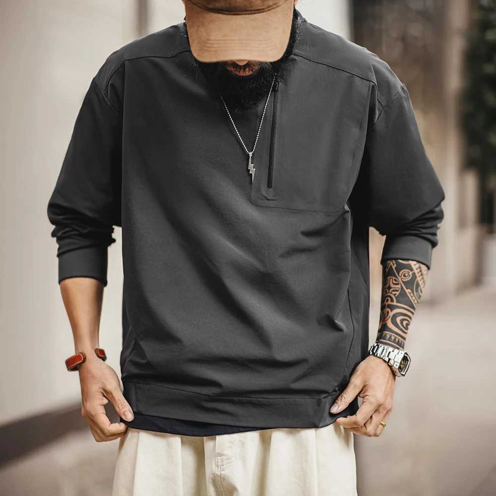 Maden Vintage Outdoor Sporty Long Sleeve Color-Block Sweatshirt Men Spring Round Neck Woven Pullover Loose Casual Black Hoodie XJ250621