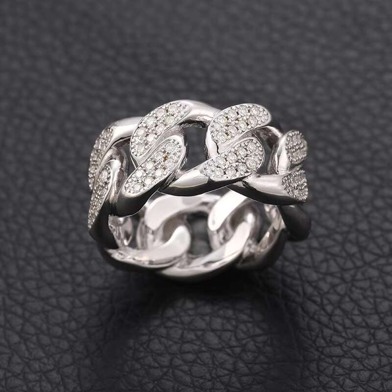 Blues Luxury Design Sterling Silver 925 Cuban Ring High Quality Gold Color Iced Out Moissanite Cuban Link Ring for Women