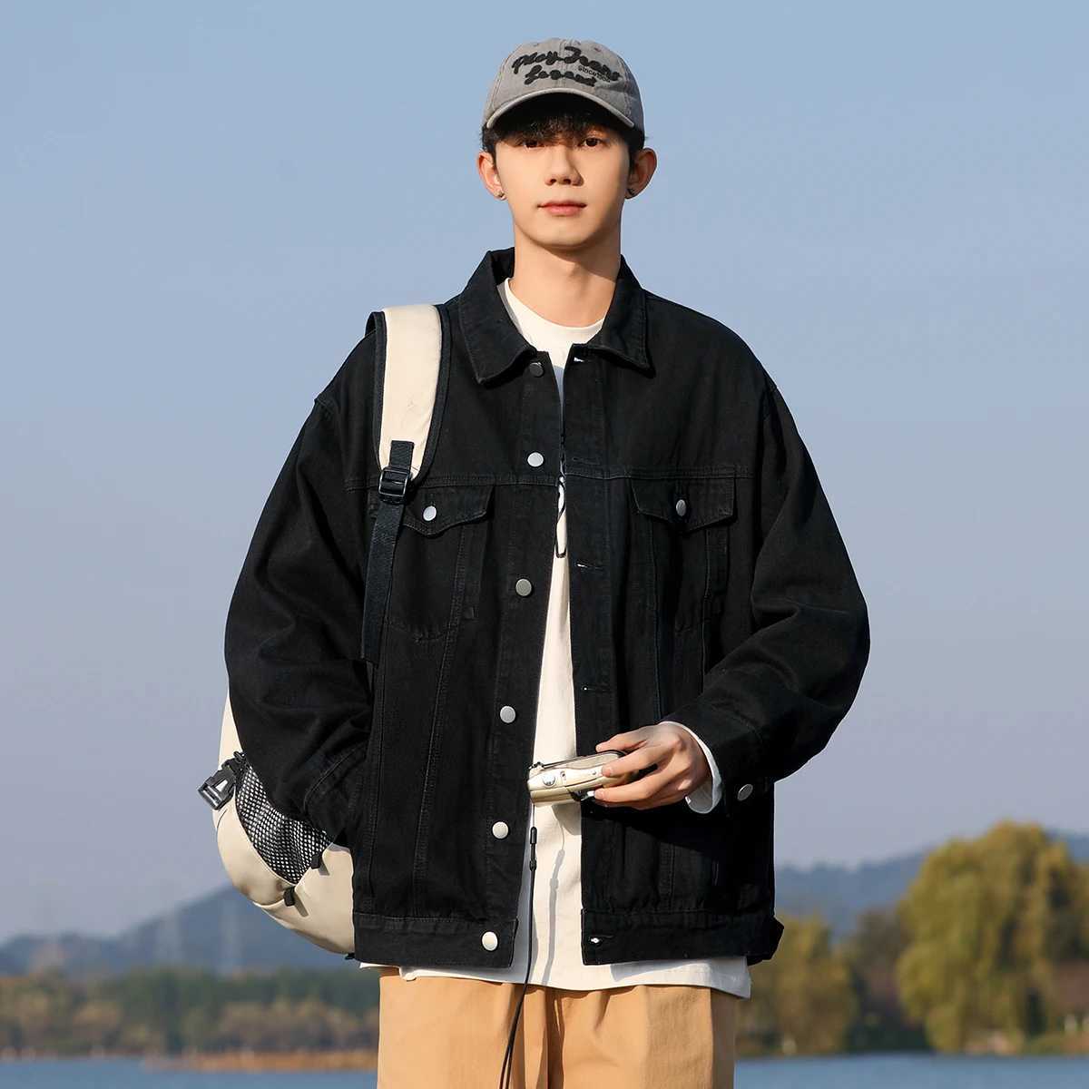Denim Jacket Mens Casual Gangster Handsome American Tide Drop Shoulder Workwear Retro Versatile LapelsXJ250621