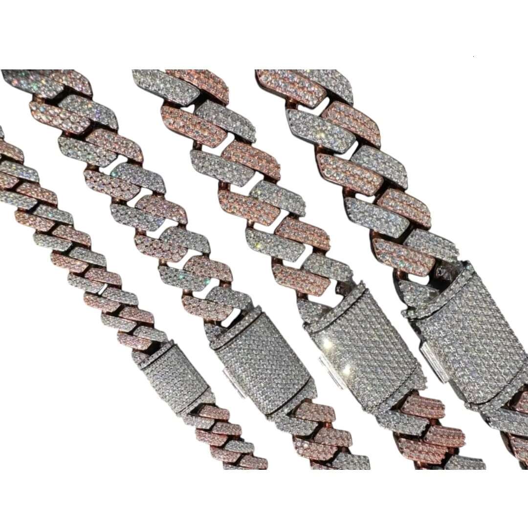 New Arrival Moissanite Diamonds Studded Cuban Link Two Tone Iced Out Rapper Chain Reasonably Priced Necklace