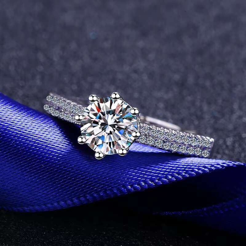 Moissanite S925 silver female ring crown six claws inlaid simple fashion commuting elegant daily versatile ring