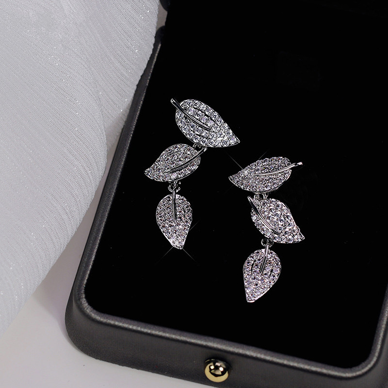 Choucong Brand New Ins Top Sell Stunning Stud Earrings Luxury Jewelry 925 Sterling Silver Pave White 5A Zircon CZ Diamond Party Leaf Forest Lady Drop 