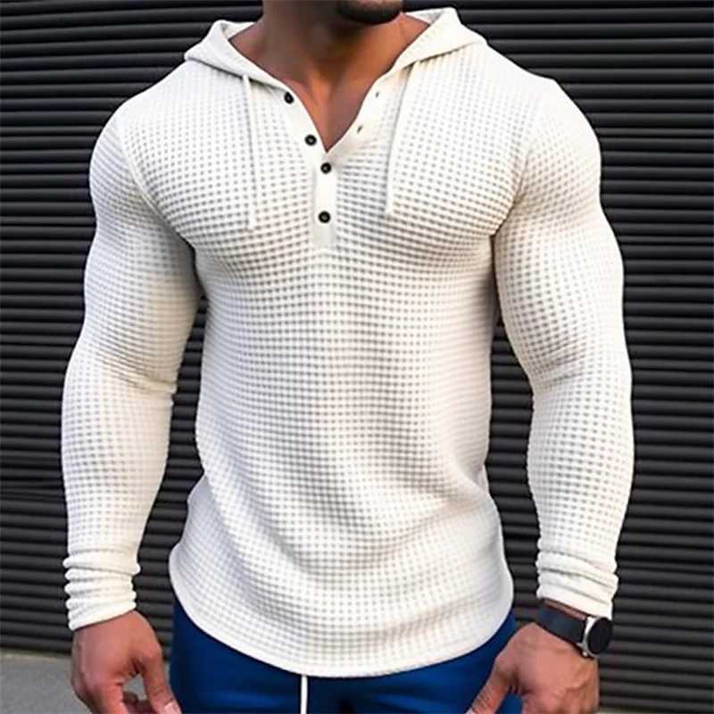 Mens Pullover Casual Long Sleeve T-shirt Waffle Slim Tops sweat-shirt Solid Color Comfortable Mens Outdoor Streetwear M-3XL Z250621