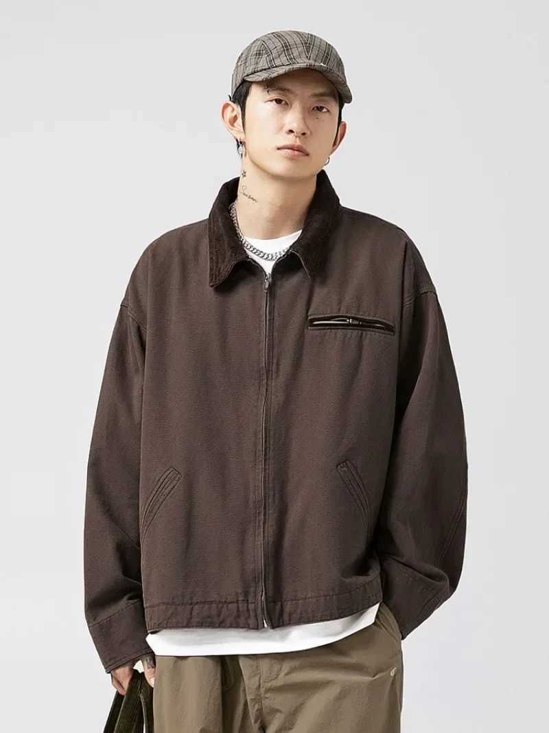 Spring Autumn Retro Distressed Washed Detroit Jacket for Mens New Japanese Loose Casual Fashion Patchwork Lapel Jacket XJ250621