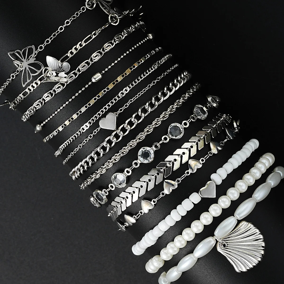 15 Pcs Bohemian Heart Bead Chain Anklet Set for Women Summer Beach Minimalist Crystal Pearl Bracelet Vacation Holiday Jewelry 250617