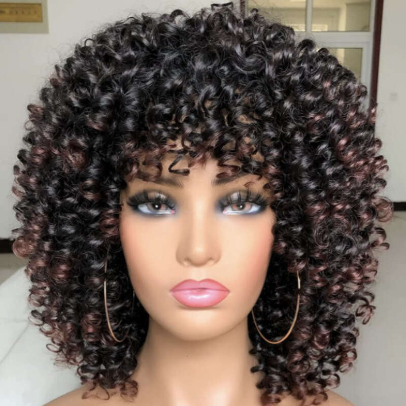 New Style Wig Women's Short With Bangs Small Curly Fluffy Synthetic Hair Cap