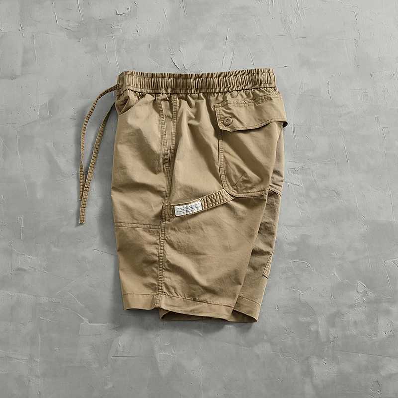 Summer New American Retro Elastic Waist Woven Cargo Shorts Mens 00% Cotton Functional Loose High Street Youth Five-point Pants W250621