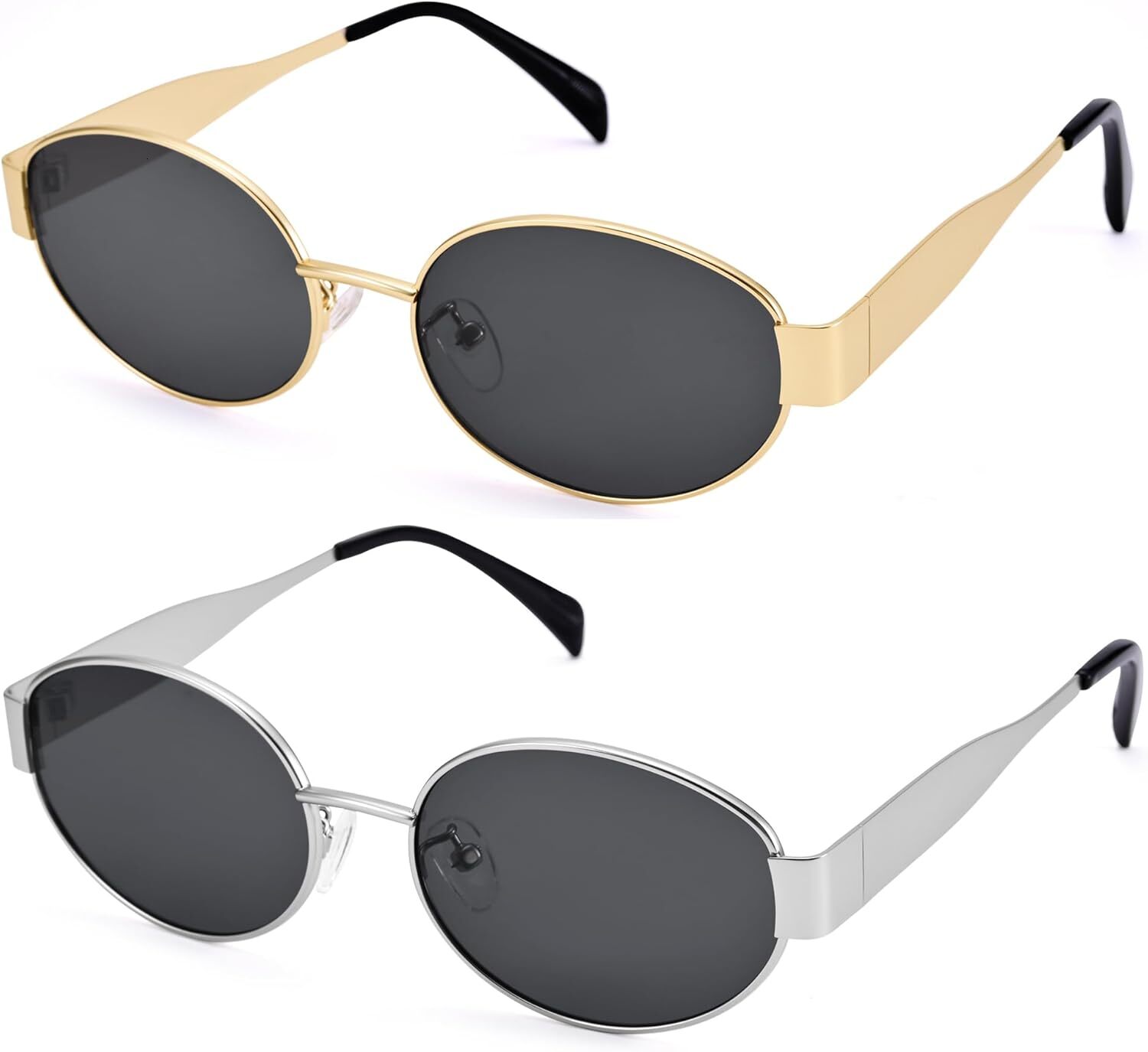 Designer sunglasses Retro Oval Sunglasses for Women Men - Trendy Gold Sun Glasses - Fashion Metal Frame Shades