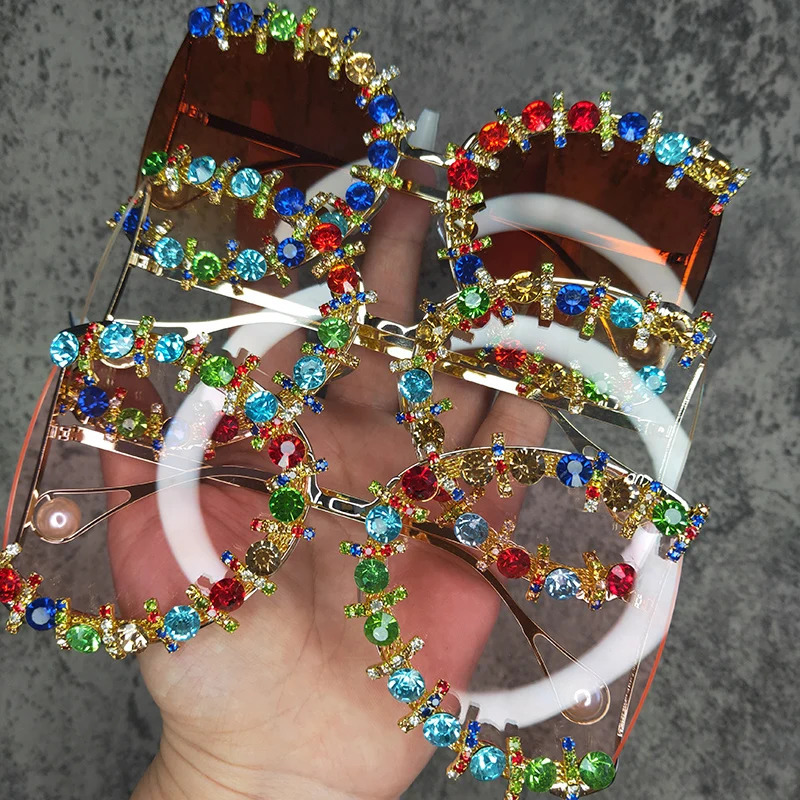 Alloy Oversized Cooling Pearl Sun Glasse UV400 Flower Crystal Hip Hop Steampunk Queen Sunglasses 250617