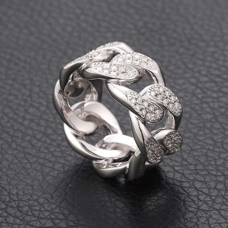 Blues Luxury Design Sterling Silver 925 Cuban Ring High Quality Gold Color Iced Out Moissanite Cuban Link Ring for Women