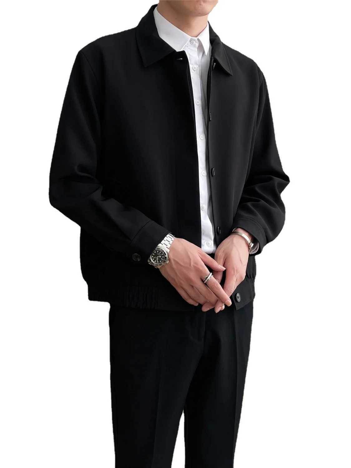 2024 Spring and Autumn New Mens Casual Apricot Lapel Jacket Loose Korean Version of The Trend Short Silhouette Coat Top Men XJ250621
