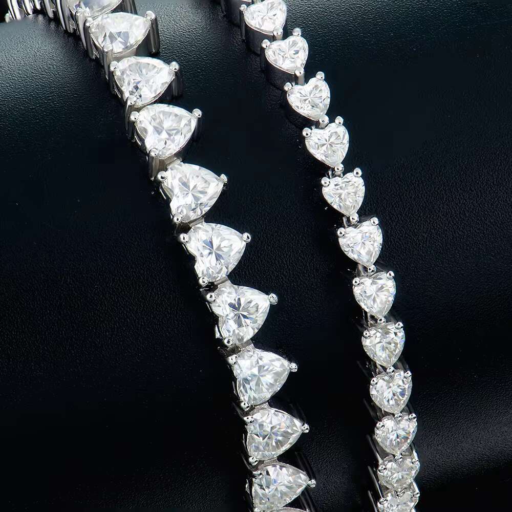 Wholesale Custom Jewelry 925 Sterling Silver 3mm 4mm Heart Vvs1 Moissanite Diamond Tennis Chain Bracelet with Gra Certificate