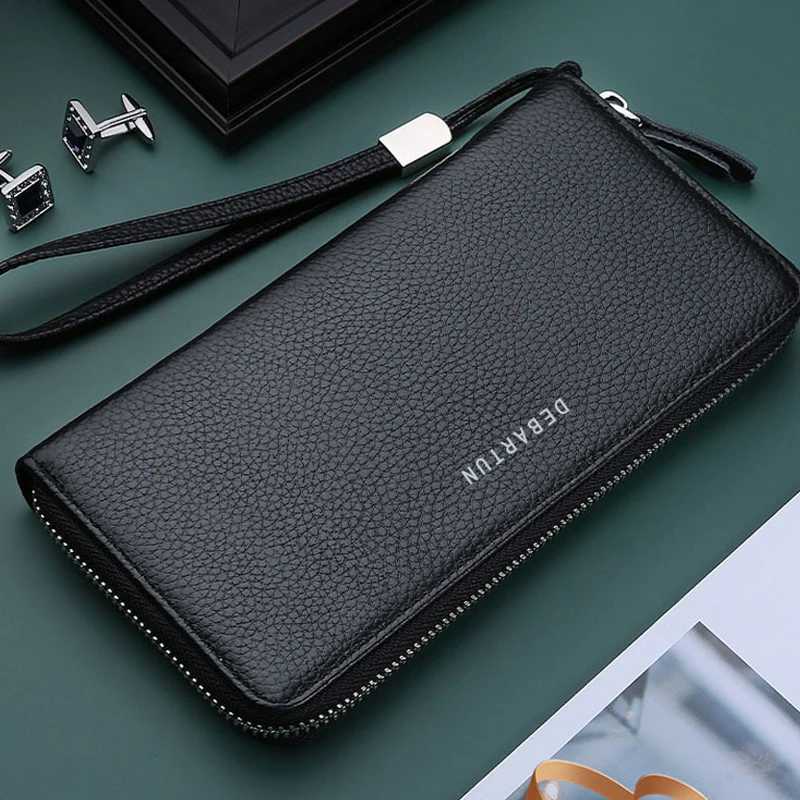 Mens Long PU Leather Wallet - High Quality Zipper Card Holder Large Capacity Purse for Men Z250621