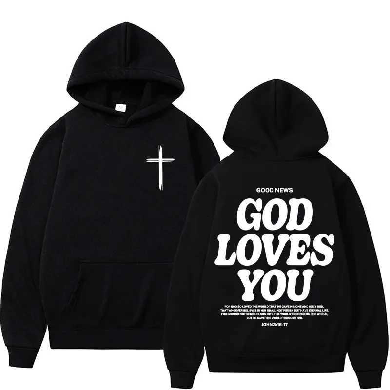 Harajuku Aesthetic Christian Jesus Church Hoodie Bible Verse God Loves You Hooded Mens Women Vintage Sweatshirts Streetwear Y2K XJ250621
