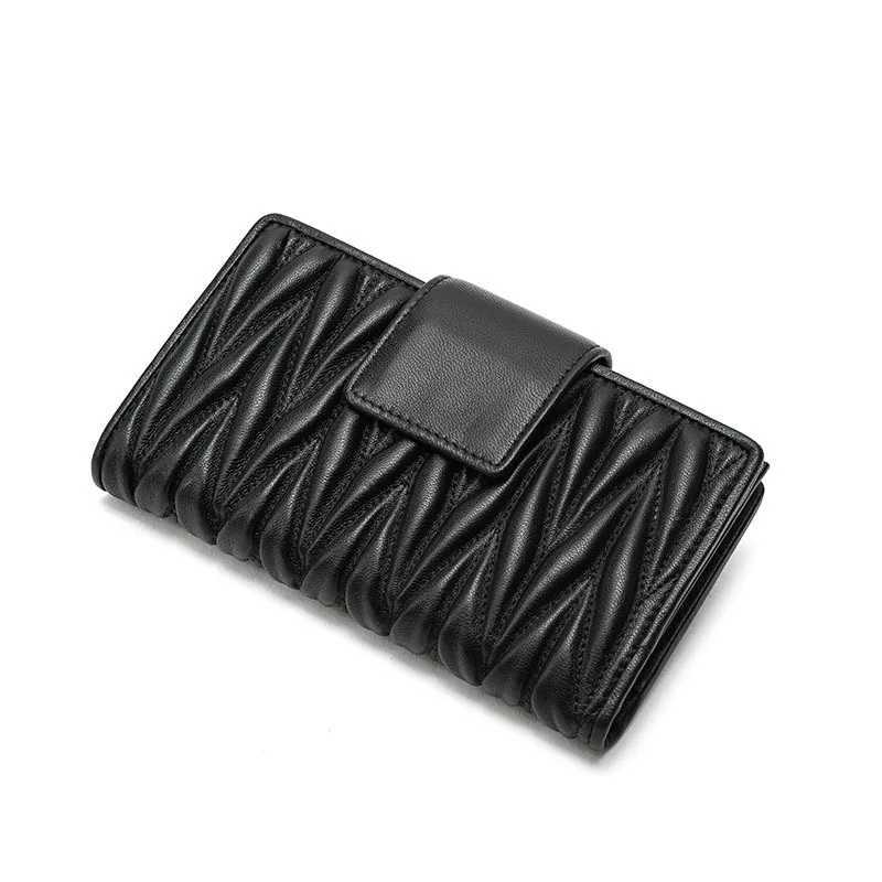 Wrinkled 100% sheepskin Genuine Leather wallet for women long large capacity leather handbag new zipper multifunctional zero wallet Z250621