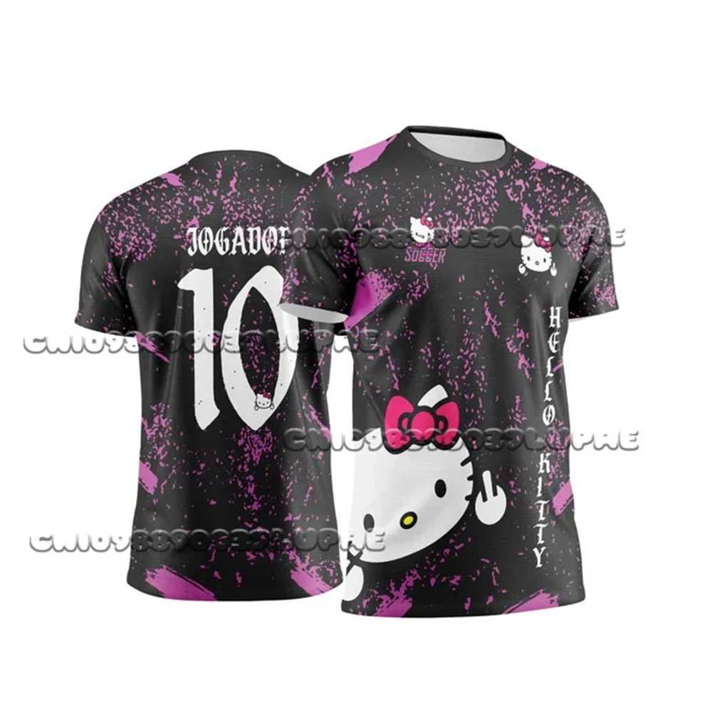 Sanrio 2025 Miniso Sanrio Cartoon New Childrens And Adult Sports Shirt Hello Kitty Breathable Quick Drying Men Women Fashion T-Shirtw250621