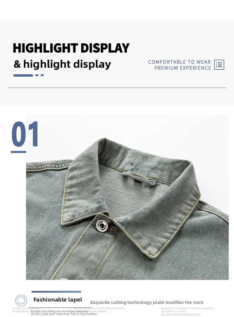Denim Jacket Mens Casual Gangster Handsome American Tide Drop Shoulder Workwear Retro Versatile LapelsXJ250621