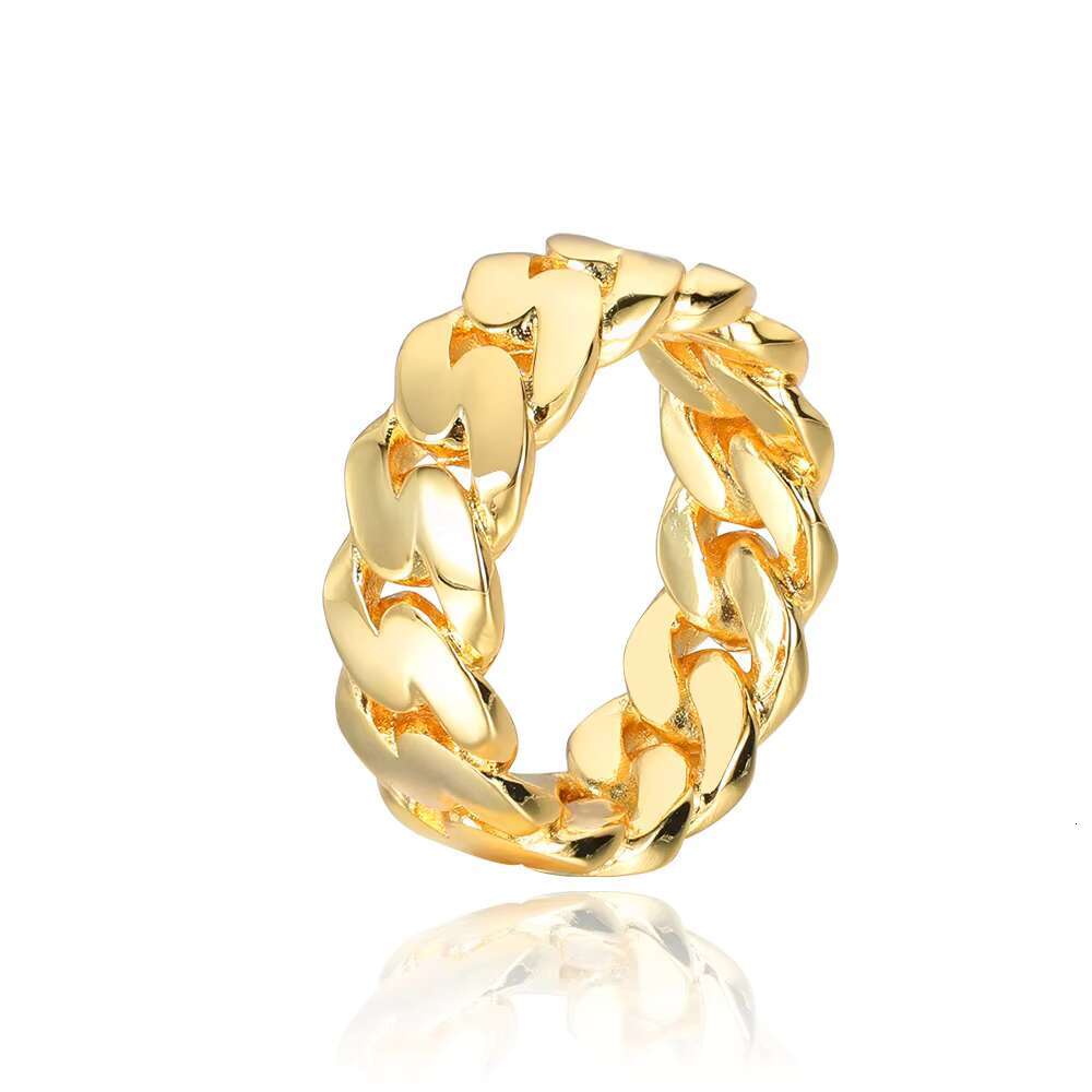 NUOYA 8MM Hip Hop Luxury 18K Gold Plated Cuban Link Ring for Men
