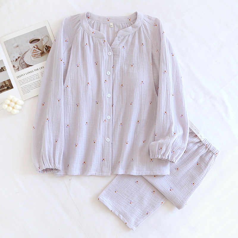 B934-Summer thin cotton gauze with chest pad confinement clothes pajamas