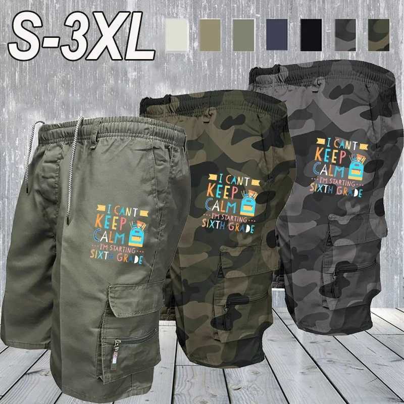 Summer Men Cargo Shorts Elastic Waist Drawstring Pockets Utility Casual Solid Camo Print Short Trousers Fit For Him Outdoors W250621