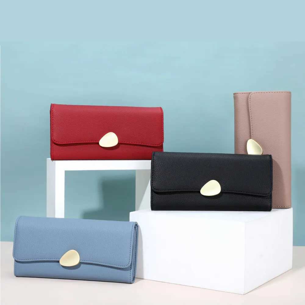 Fengdong fashion simple leather wallet for women red wallet female card long wallet female leather holder wallet Z250621
