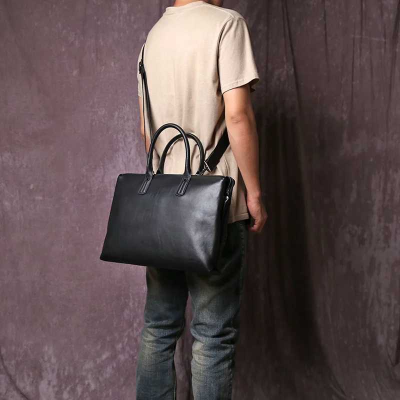 Fashionable Genuine Leather Mens Handbag Simple Horizontal Design Top Layer Cowhide Large Capacity Computer Bag Z250621