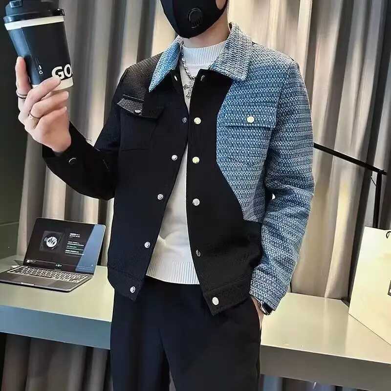 Trendy Mens Jacket Coat Slim Loose Fit Spring Autumn Casual Long Sleeve Flip Collar Color Contrast Spliced Design YouthXJ250621