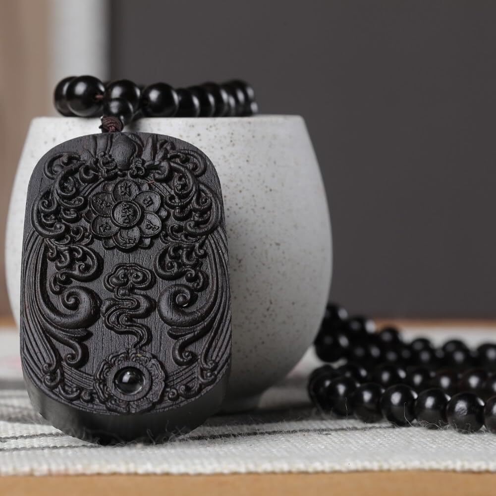 Attract Prosperity Zen Dear Unisex Natural Ebony Buddhist Prayer Bead Necklace Bracelet Tibetan Prayer Mala Beaded 108 Wood Beads Black Buddhist Conse