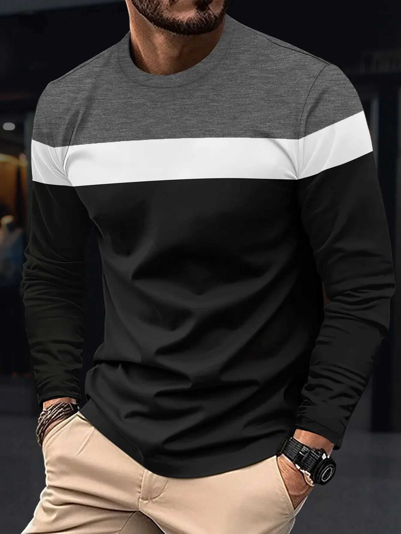 Mens Casual Round Neck T-shirt Breathable Comfortable and Fashionable Long Sleeve T-shirt trendy versatile casual tops XJ250621