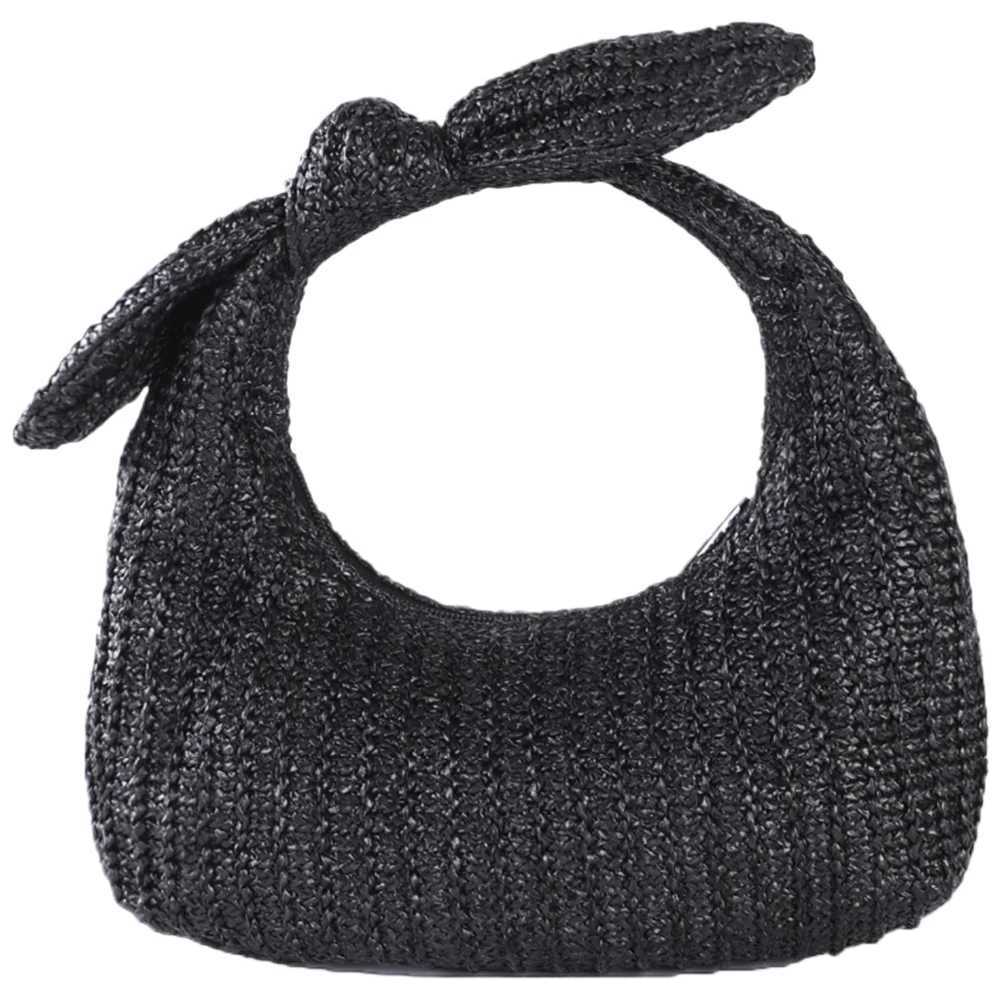 Summer Straw Woven Clutch Purse with Bow Womens Knotted Beach Dumpling Handbag 2024 New Half Moon Handmade Knitting Banquet Bag XJ250620