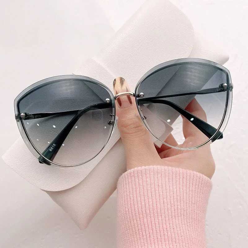 High Quality Womens Oval Rimless Sunglasses Lady Metal Cat Eye Shades for Women Driving Glasses Sunglasses for Women W250621