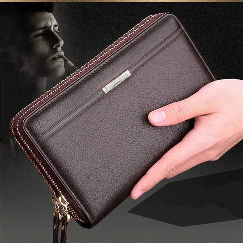 Mens Long PU Leather Clutch Wallet Large Capacity Business Double Zipper Card Holder Cellphone Handbag For Organization Z250621