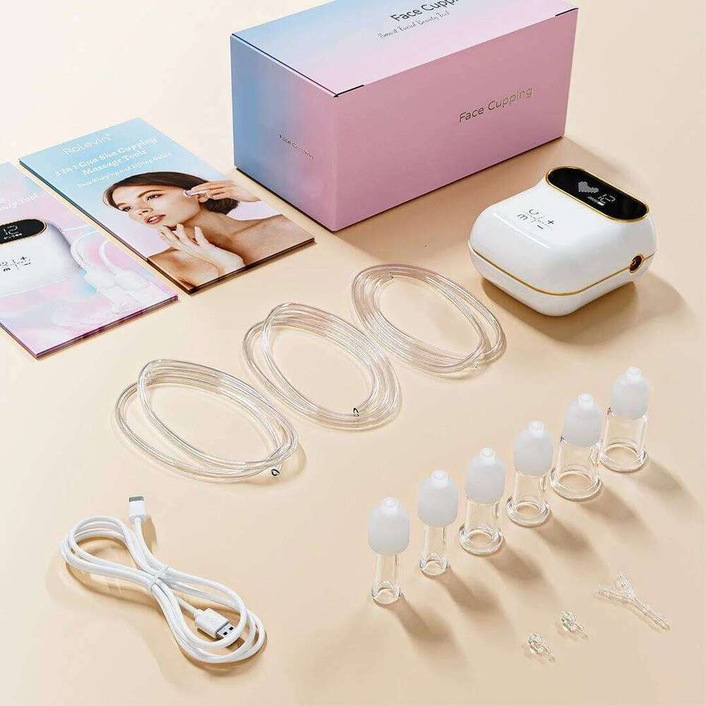 Scraping Massager 6Pcs Therapy Set Glass Electric Vacuum Cupping 3 In 1 Gua Sha Facial Tools Puffiness Reduction