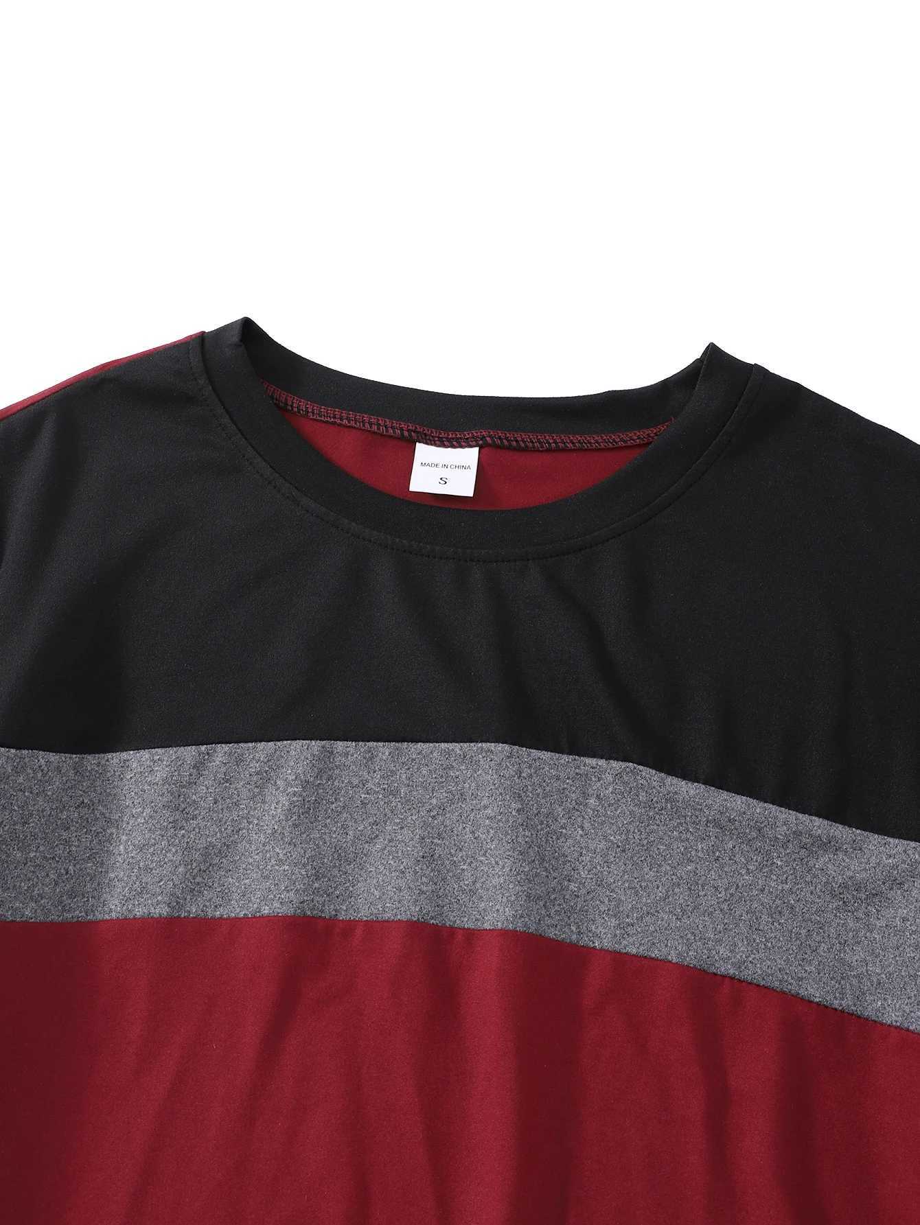Spring Autumn Fashion Mens Long Sleeve Round Neck Splicing T-shirt Business Anti Wrinkle Street Wear Casual Sport Top Male XJ250621