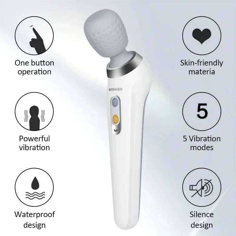 5 Strength Adjustable Wand Vibrating Kneading Body Cervical Shoulder Neck Massage Relax Handheld Waterproof Rechargeable