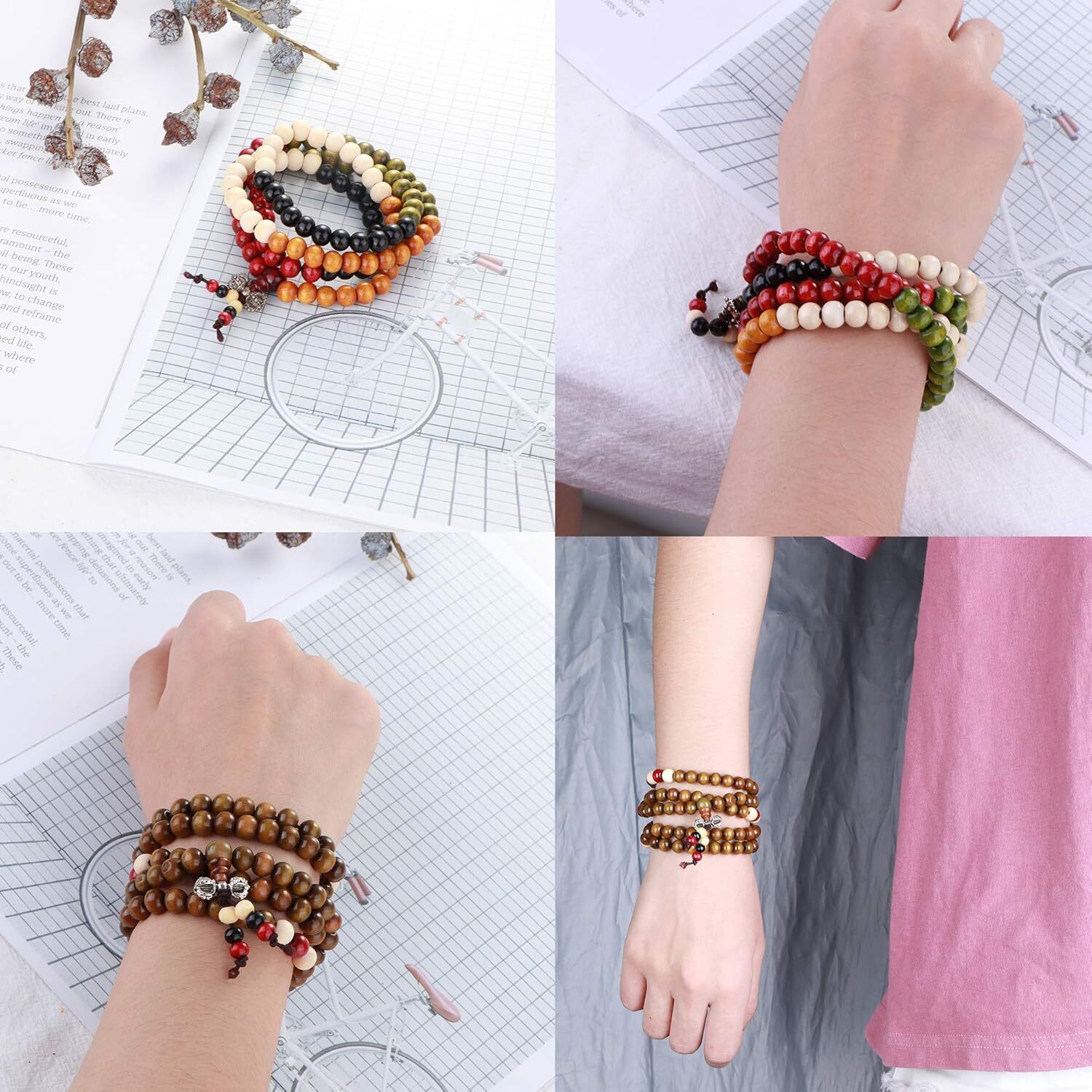 Energy bracelet 108 Mala Bead Bracelets 8MM Buddhist Prayer Strand Sandalwood Wood Beaded Bracelet Necklace Elastic Handmade Multilayer Tibetan Buddha