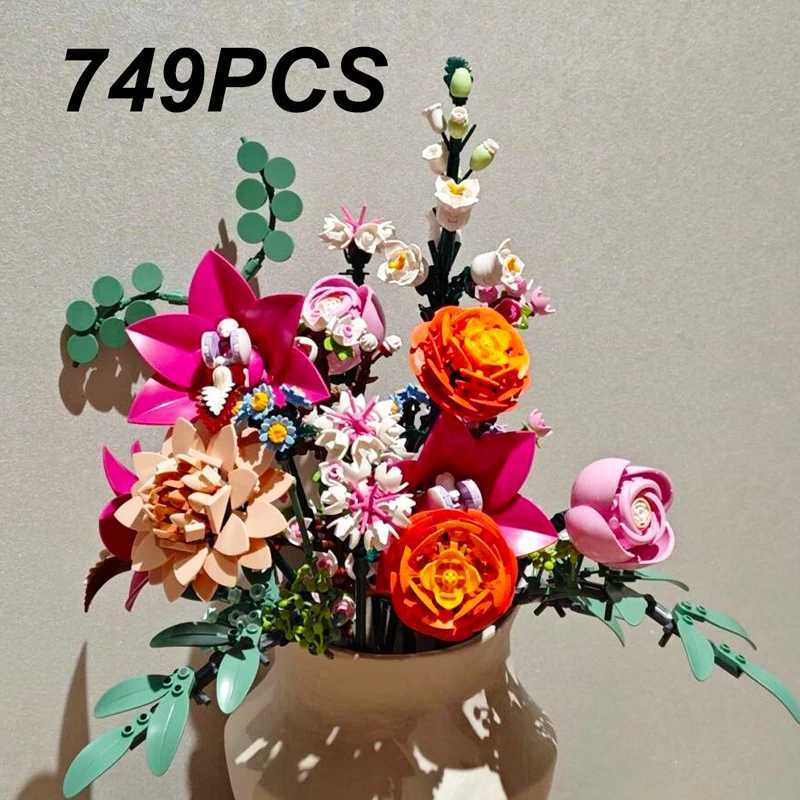 8 Types Bouquet Eternal Flower Roses Orchid Succulents Building Blocks Bonsai Botanic Assemble Bricks Toys Gifts For Girls Kids L250621