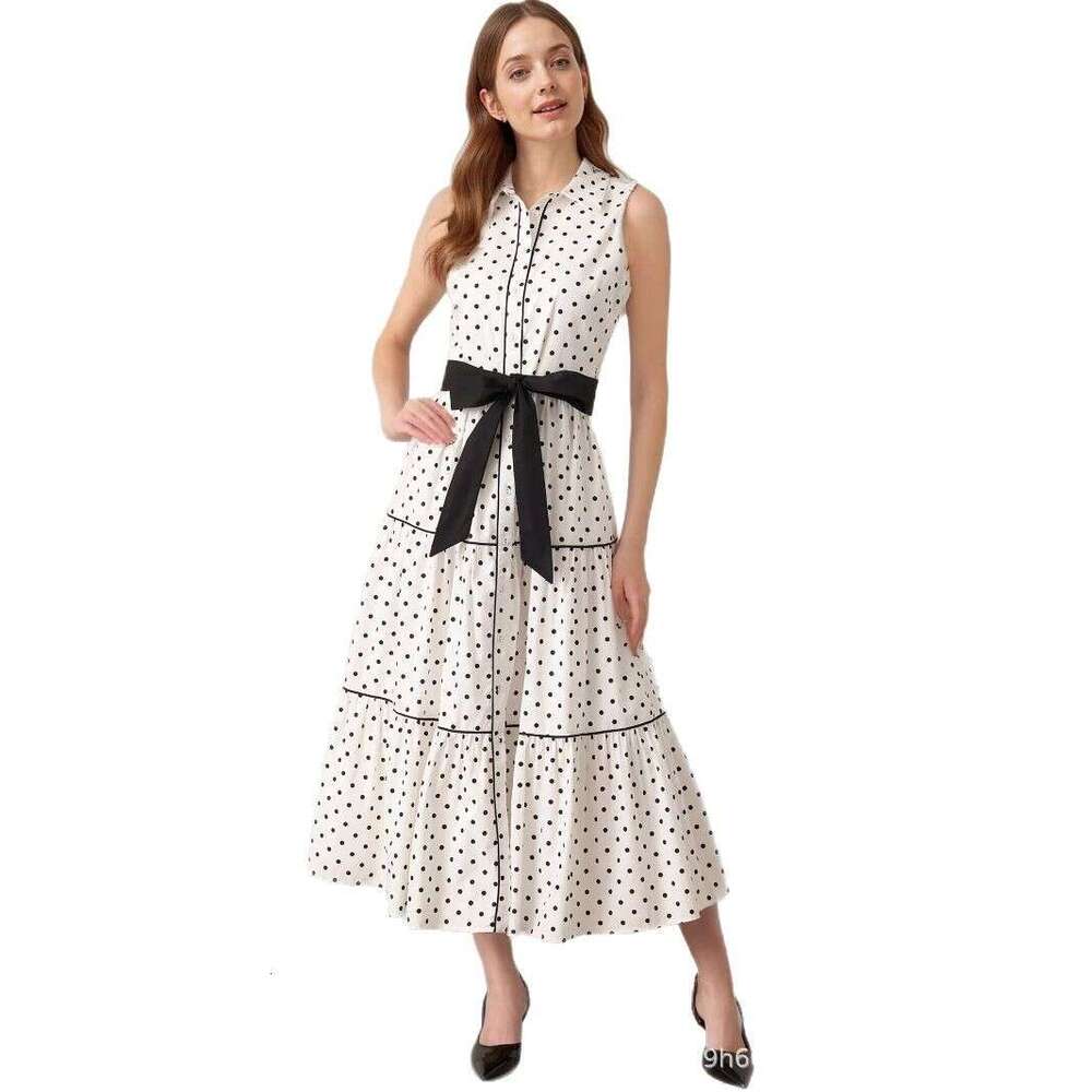 Long Dress European Style Elegant Women S Fashion Spring Summer New Sleeveless Turn Down Collar Polka Dot Dress Sexy Long Skirt