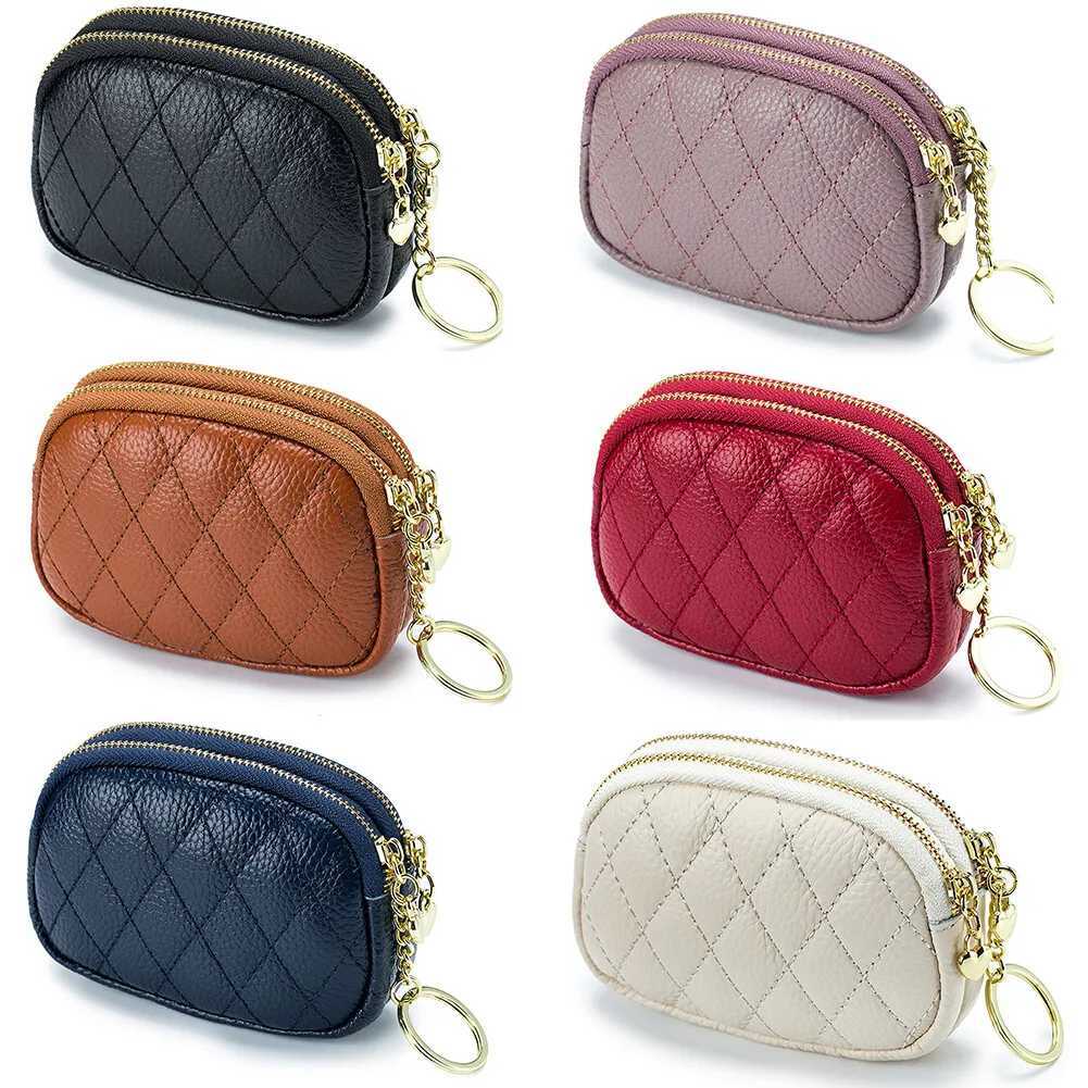 Women Coin Purse Wallet Genuine Leather Soft Small Double Zippered Change Pouch Purse with Keychain Ring Z250621