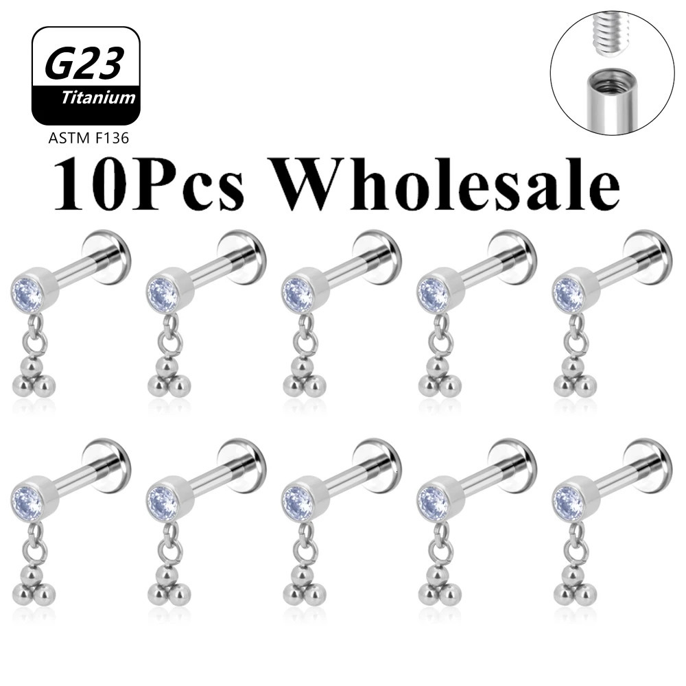 10Pcs/Lot ASTM 16G G23 CZ Ear Helix Tragus Rook Stud Piercing Lip Labret Bar Welding Beaded Ring Earring Body Jewelry 250617