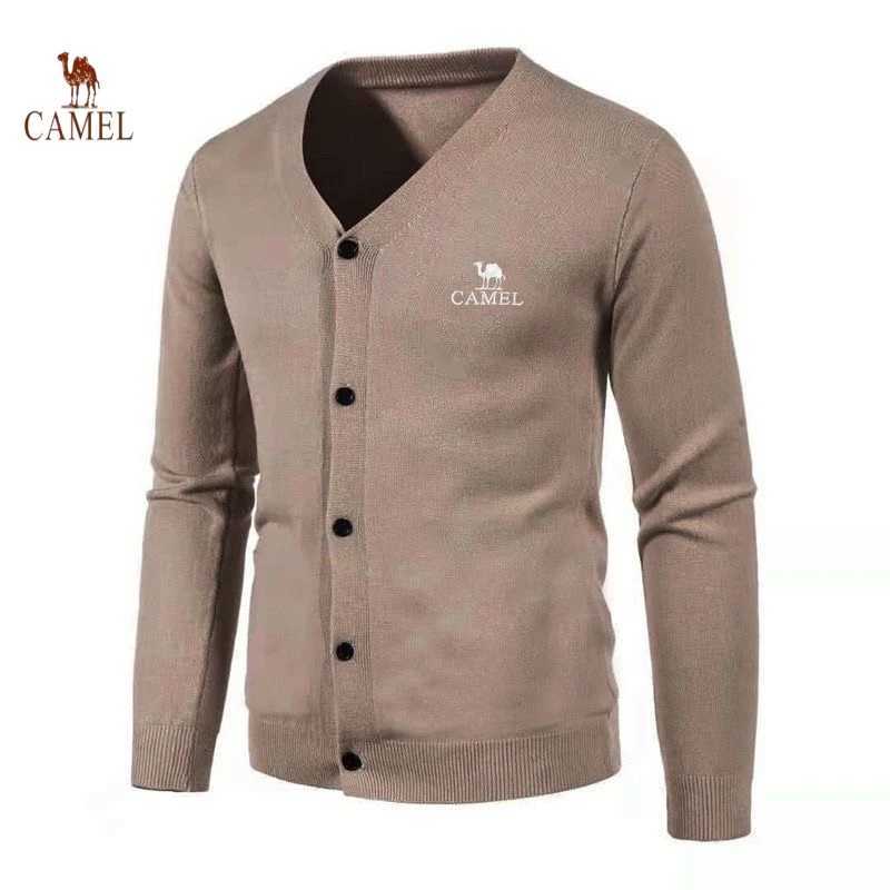 New Mens Embroidered CAMEL Long Sleeved Knitted V-neck Cardigan Autumn and Winter Fashionable Casual Multifunctional Top Z250621