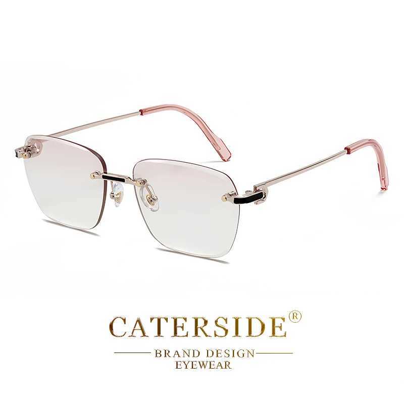 CATERSIDE New Pilot Rimless Sunglasses Men Gradient Sun Glasses Women Retro Business Shopping UV400 Mens Sunglasses W250621