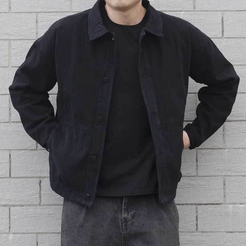 Men Denim Coat Jackets Solid Coats Turn Down Collar Full Sleeve Single Breasted Open Stitch Simple Casual Jacket Winter 2024 XJ250621