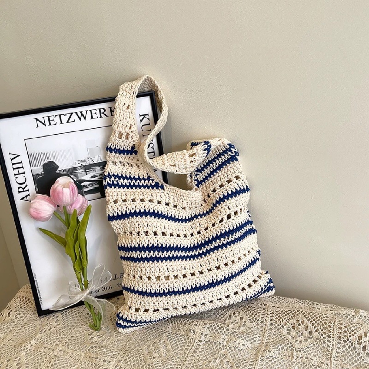 Free shipping designer Handmade Crochet Cotton Rope Woven Bag Large Capacity New Spring Summer Shoulder Handbag Hollow Out Vacation Bag