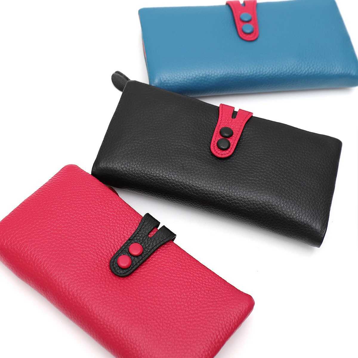 Design Women Real Cowhide Bifold Long Wallet Colorful Leather Multi Cardholder Coin Purse Daily Portable Fits Phone Z250621