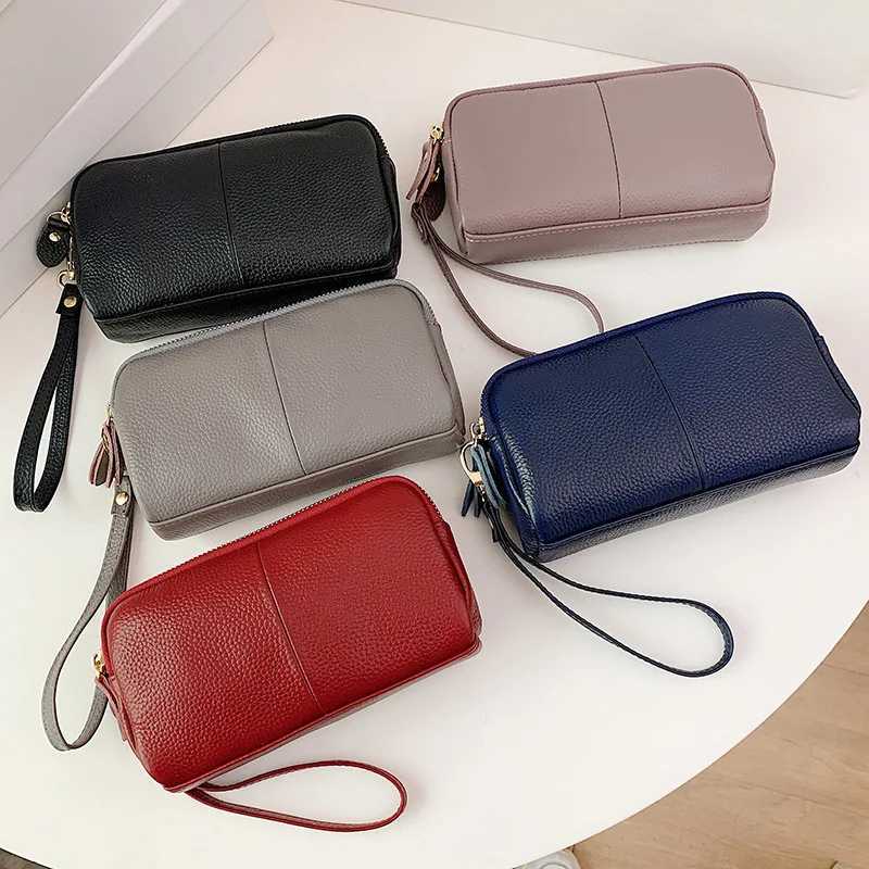 Genuine Leather Women Wallet Zipper Lining Purses For Ladies Wristlet Bag Lady Clutch Coin Purse Cowhide Mobile phone bag black Z250621