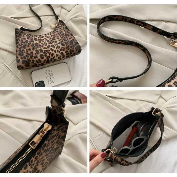 French Underarm Tote Bags for Womens Brown Leopard Handbag Clutch Bags Female Vintage PU Leather Shoulder Bags Versatile Casual XJ250704